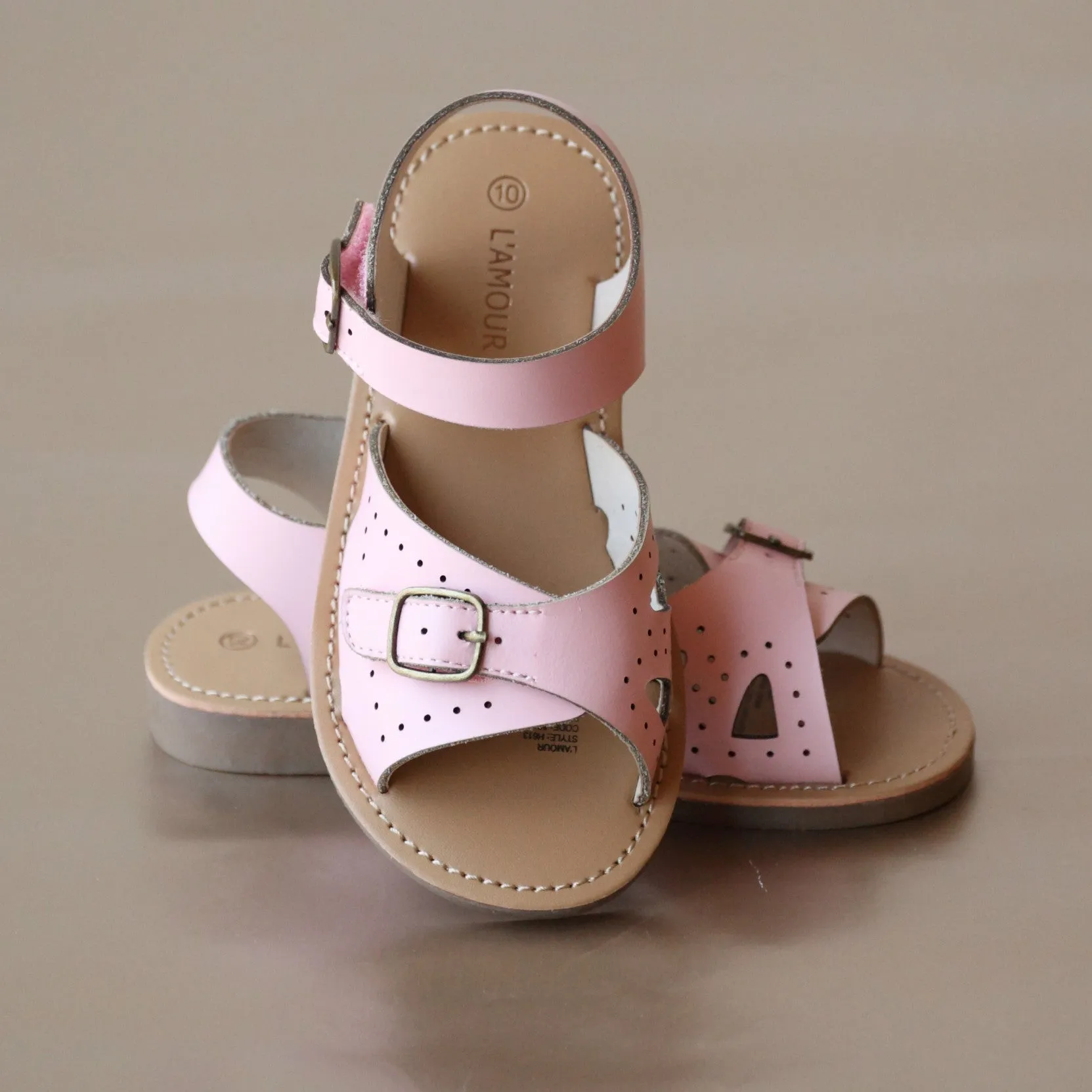 L'Amour Girls Buckled Leather Sandal