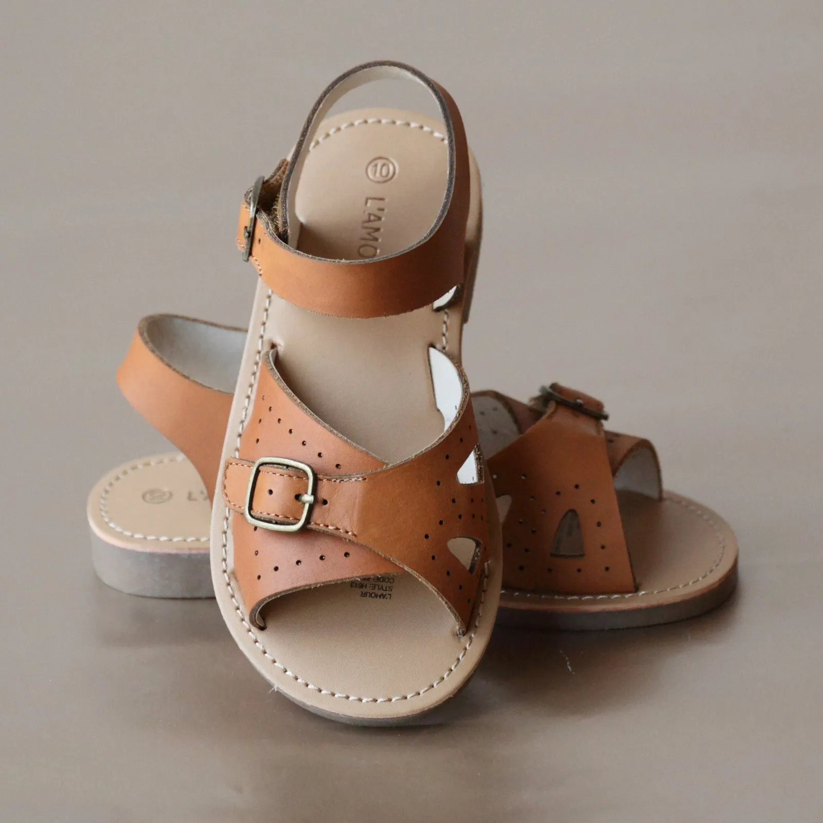 L'Amour Girls Buckled Leather Sandal