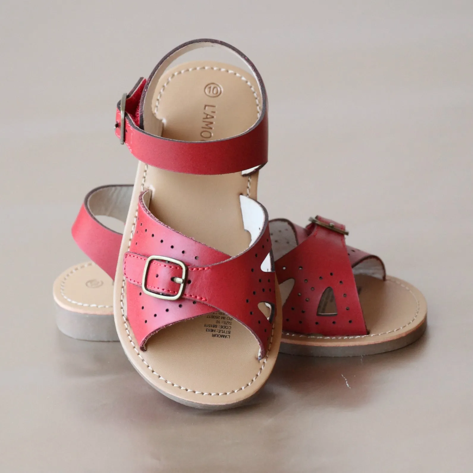 L'Amour Girls Buckled Leather Sandal