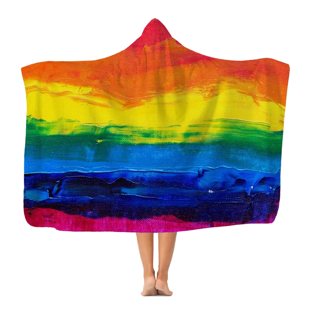 LGBT Pride Rainbow Paint Canvas Premium Hooded Blanket