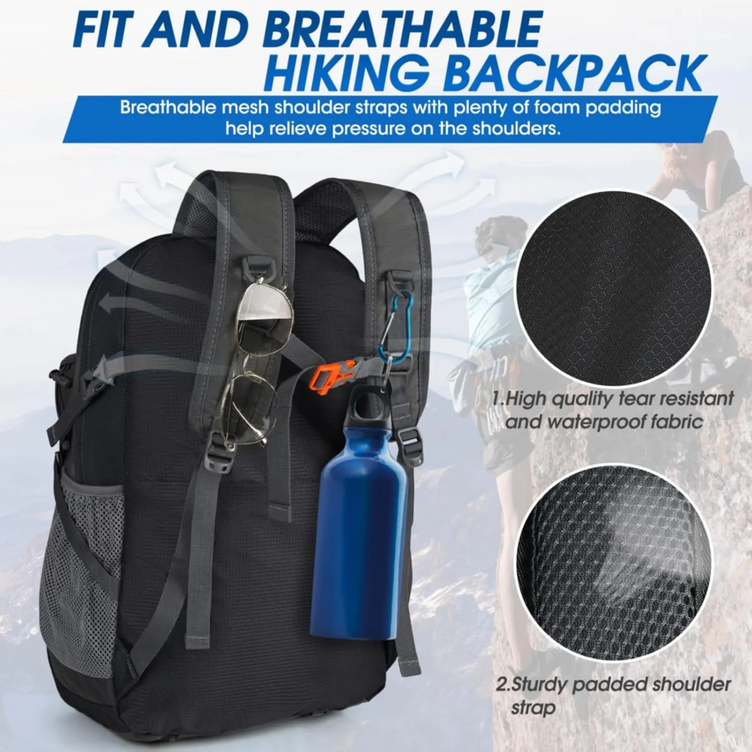Lightweight Camping Hiking Backpack 40L,  Waterproof Outdoor Travel Backpack