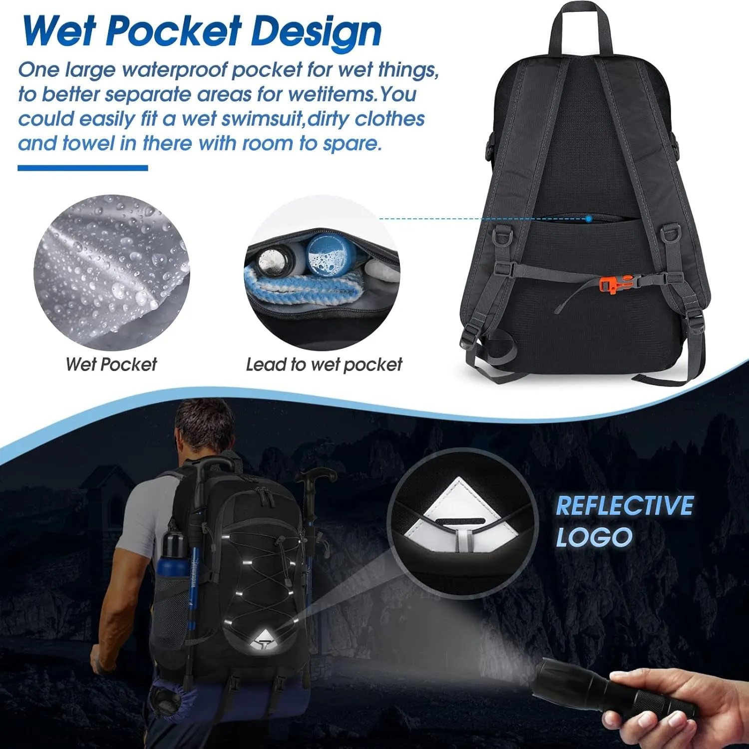 Lightweight Camping Hiking Backpack 40L,  Waterproof Outdoor Travel Backpack
