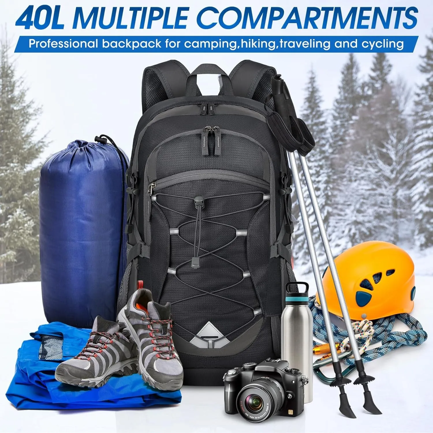 Lightweight Camping Hiking Backpack 40L,  Waterproof Outdoor Travel Backpack