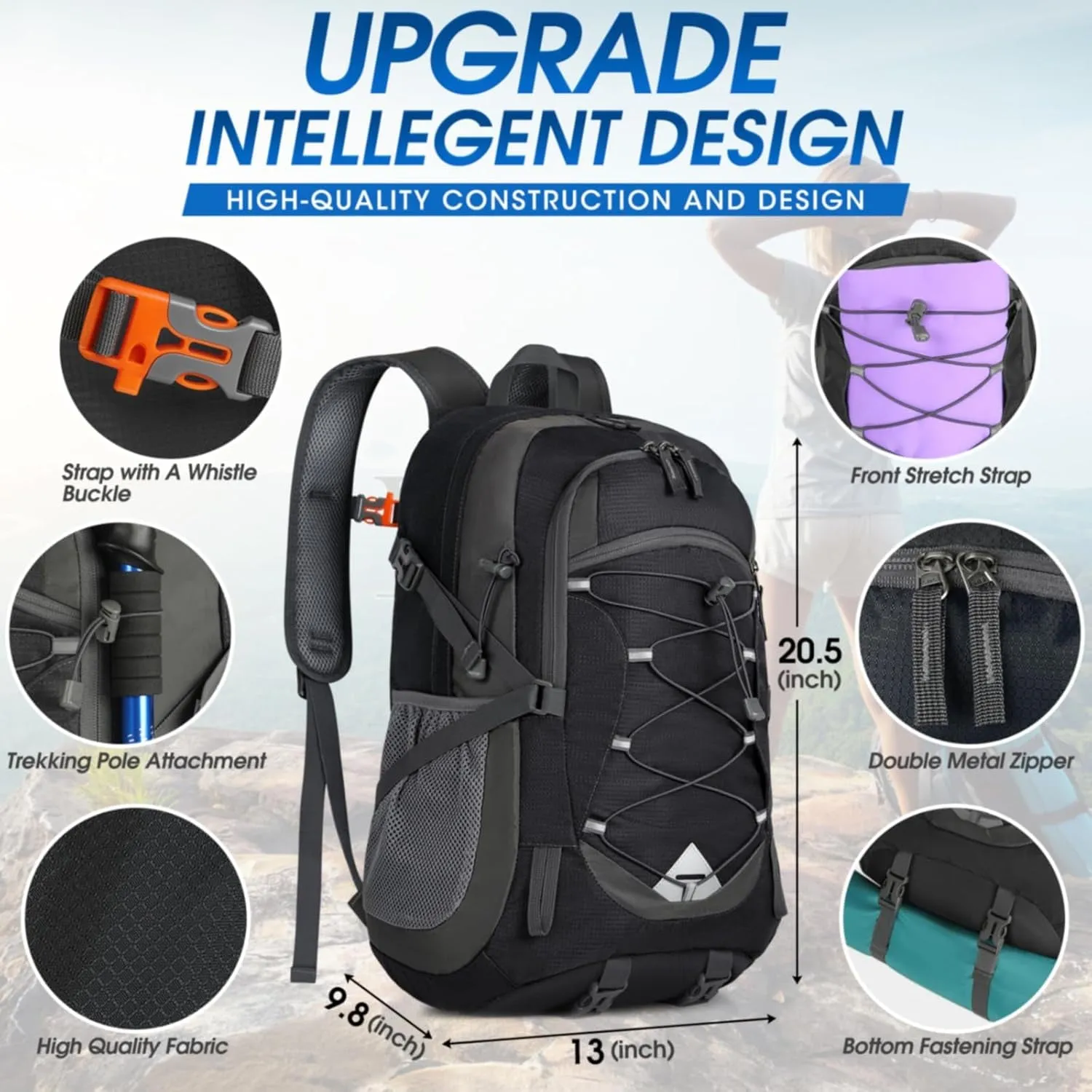 Lightweight Camping Hiking Backpack 40L,  Waterproof Outdoor Travel Backpack