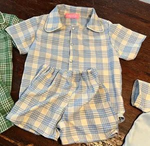 Little Darlin’ Pearl Snap Leisure Set - Blue Satin