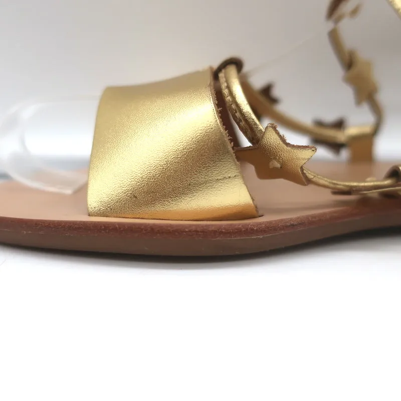 Loeffler Randall Starla Ankle Wrap Sandals Gold Metallic Leather Size 6.5 NEW