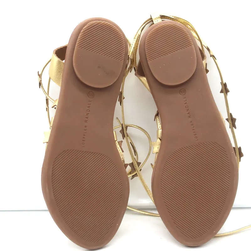 Loeffler Randall Starla Ankle Wrap Sandals Gold Metallic Leather Size 6.5 NEW