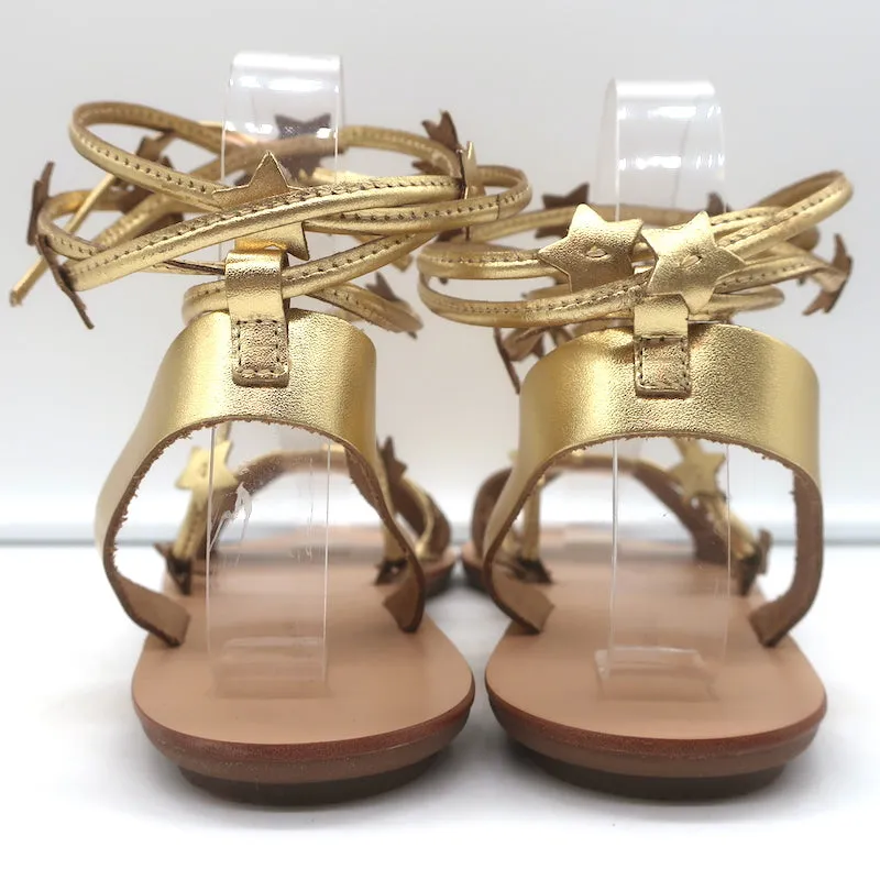 Loeffler Randall Starla Ankle Wrap Sandals Gold Metallic Leather Size 6.5 NEW