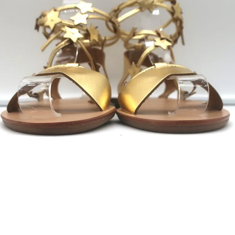 Loeffler Randall Starla Ankle Wrap Sandals Gold Metallic Leather Size 6.5 NEW