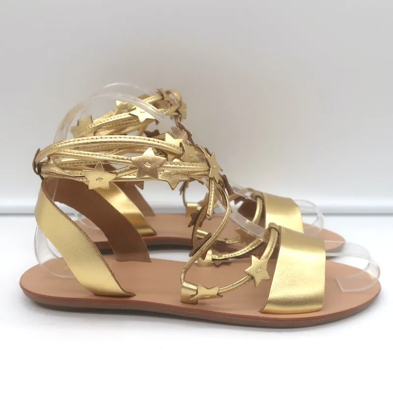 Loeffler Randall Starla Ankle Wrap Sandals Gold Metallic Leather Size 6.5 NEW