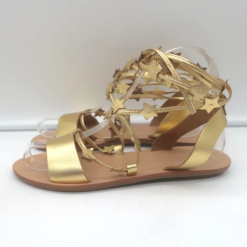 Loeffler Randall Starla Ankle Wrap Sandals Gold Metallic Leather Size 6.5 NEW
