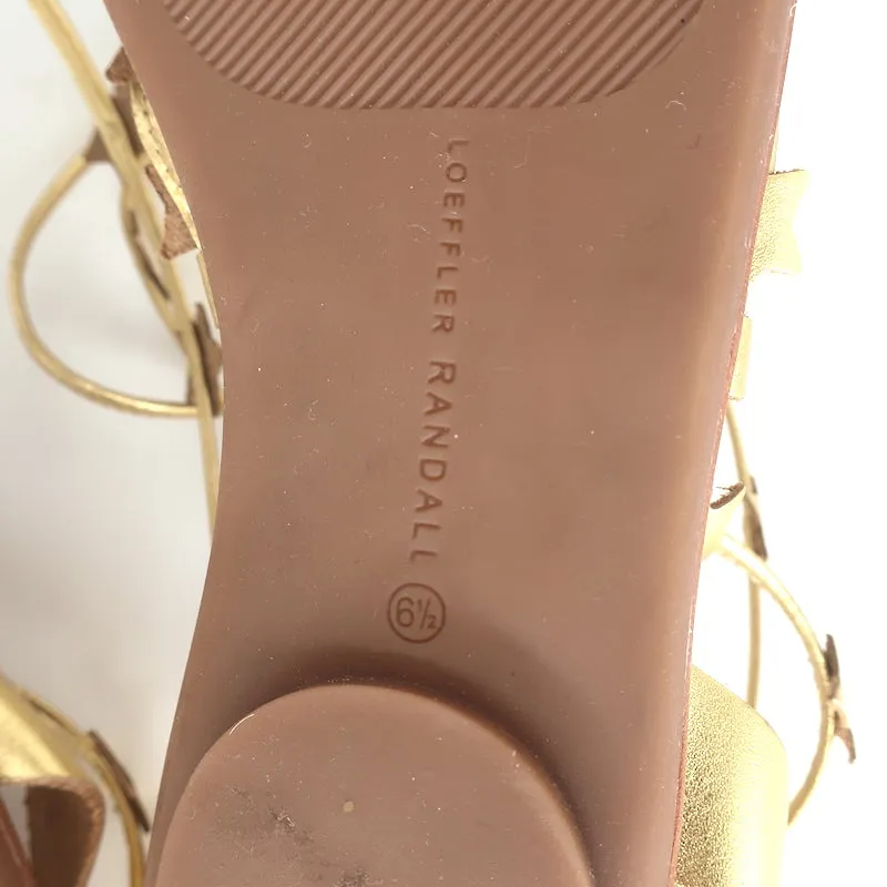 Loeffler Randall Starla Ankle Wrap Sandals Gold Metallic Leather Size 6.5 NEW