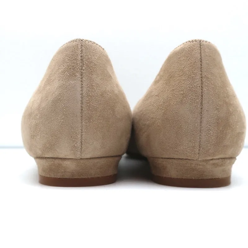 Manolo Blahnik Bipunta Cap Toe Flats Taupe Suede & Patent Leather Size 36 NEW