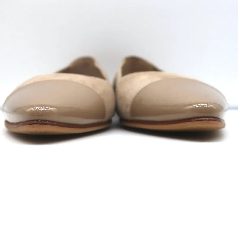Manolo Blahnik Bipunta Cap Toe Flats Taupe Suede & Patent Leather Size 36 NEW