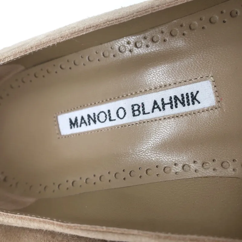 Manolo Blahnik Bipunta Cap Toe Flats Taupe Suede & Patent Leather Size 36 NEW