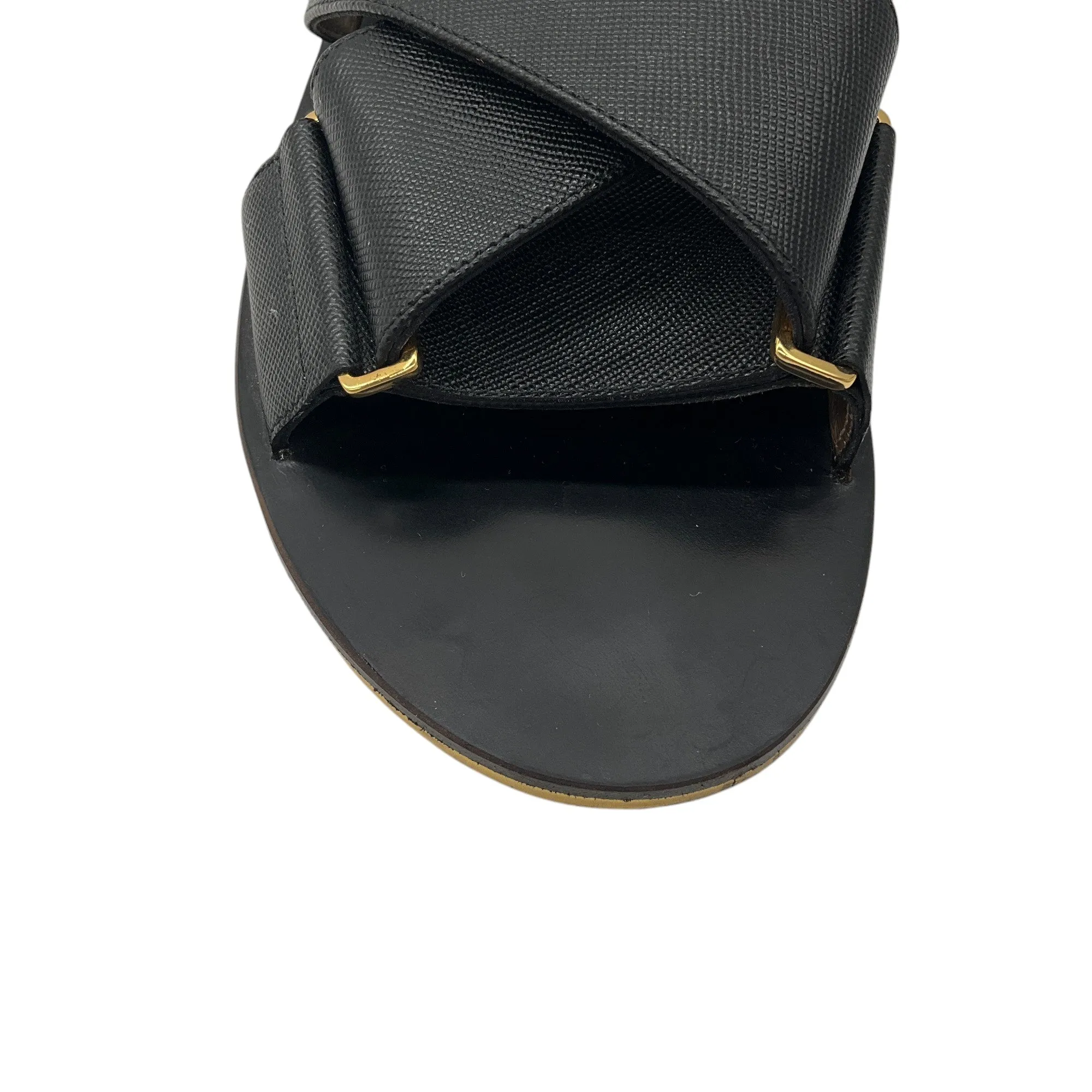 Marni Black Cross Strap Leather Sandals