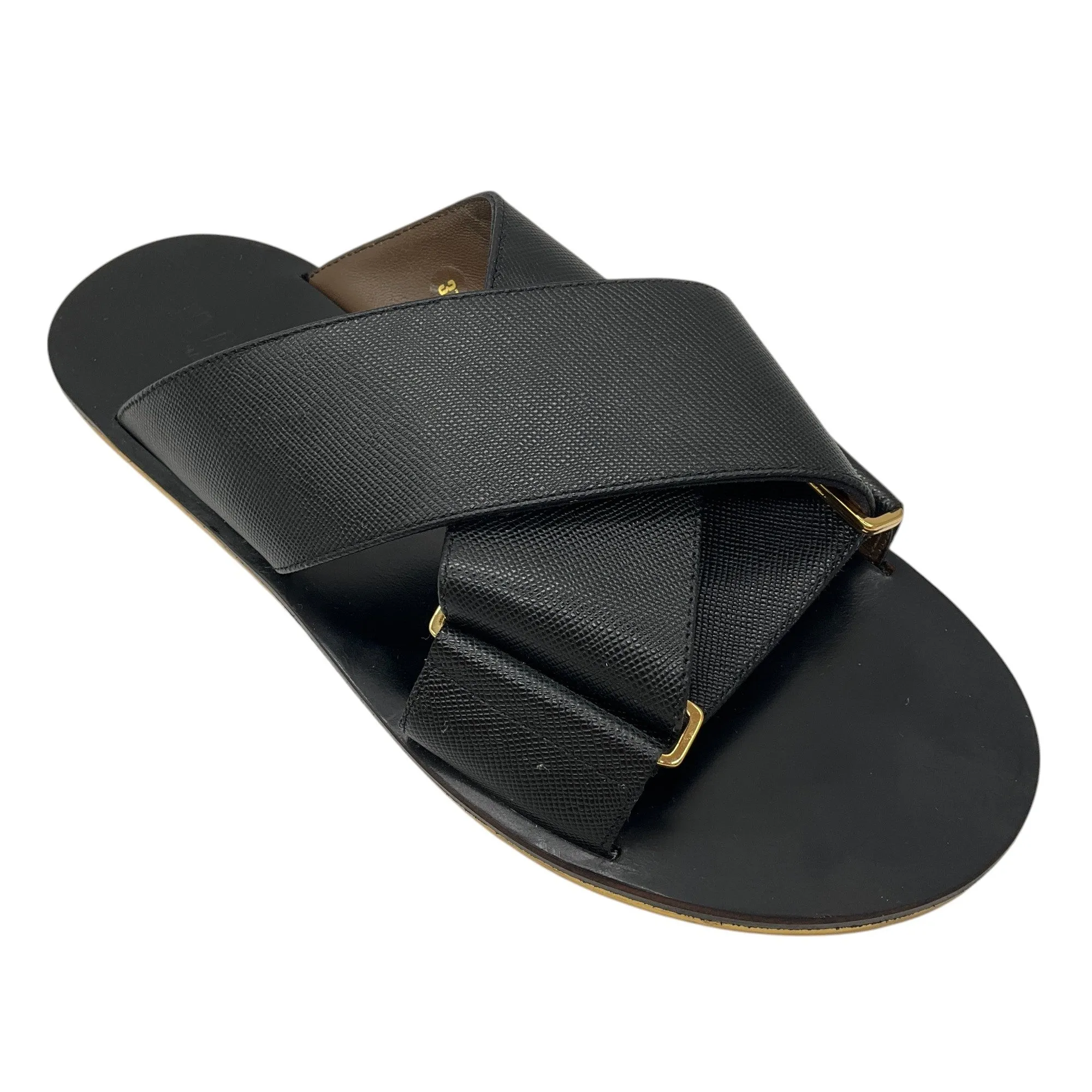 Marni Black Cross Strap Leather Sandals