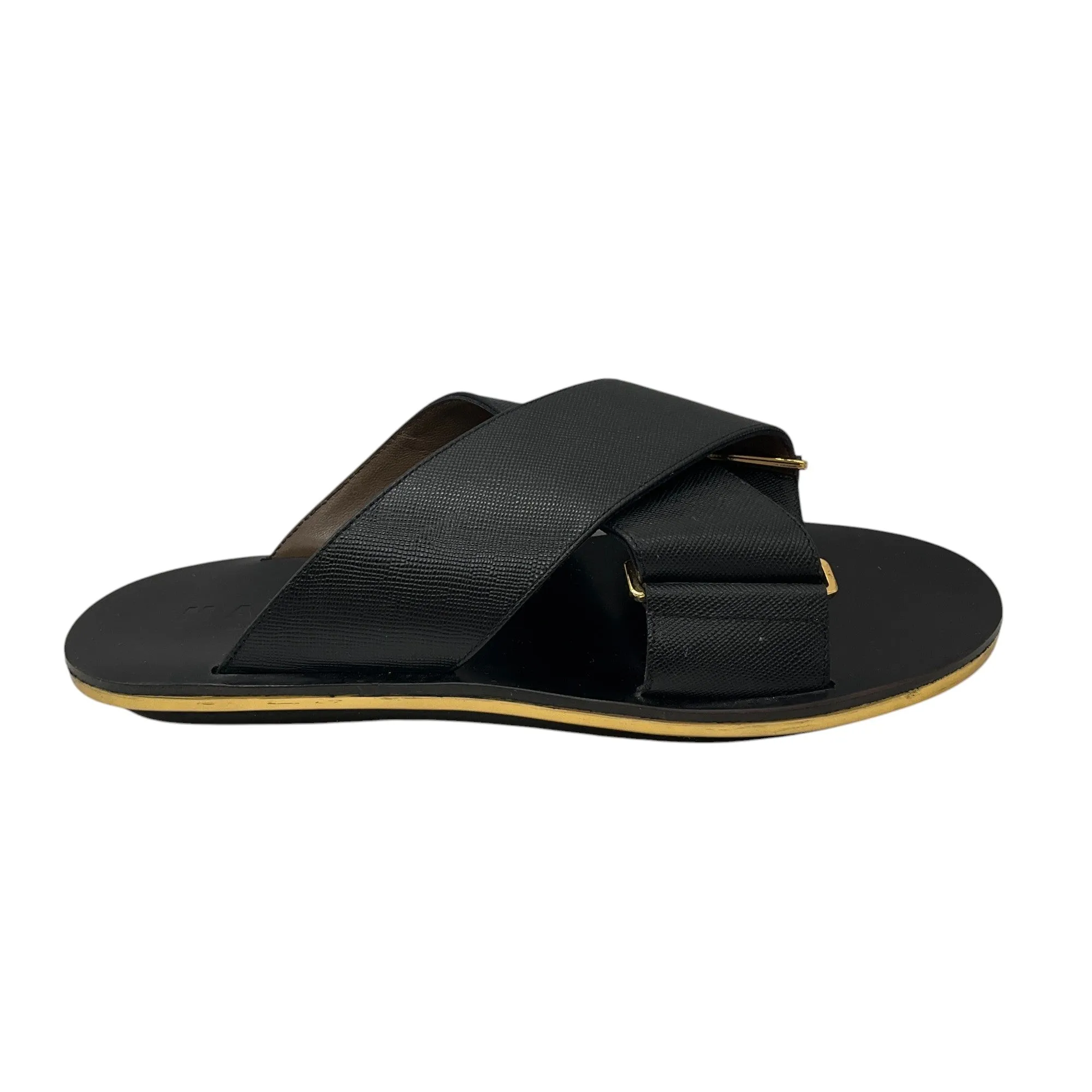 Marni Black Cross Strap Leather Sandals