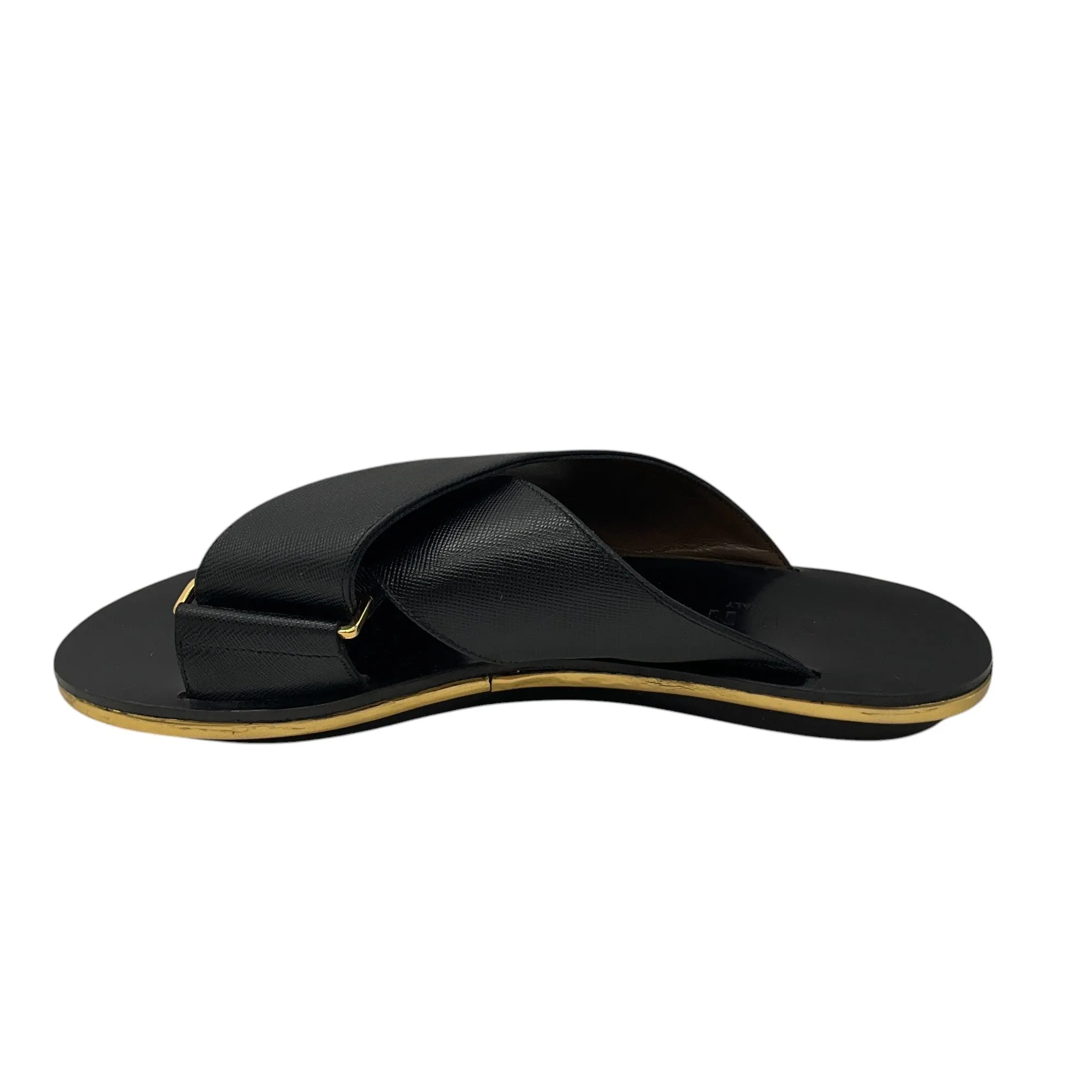 Marni Black Cross Strap Leather Sandals