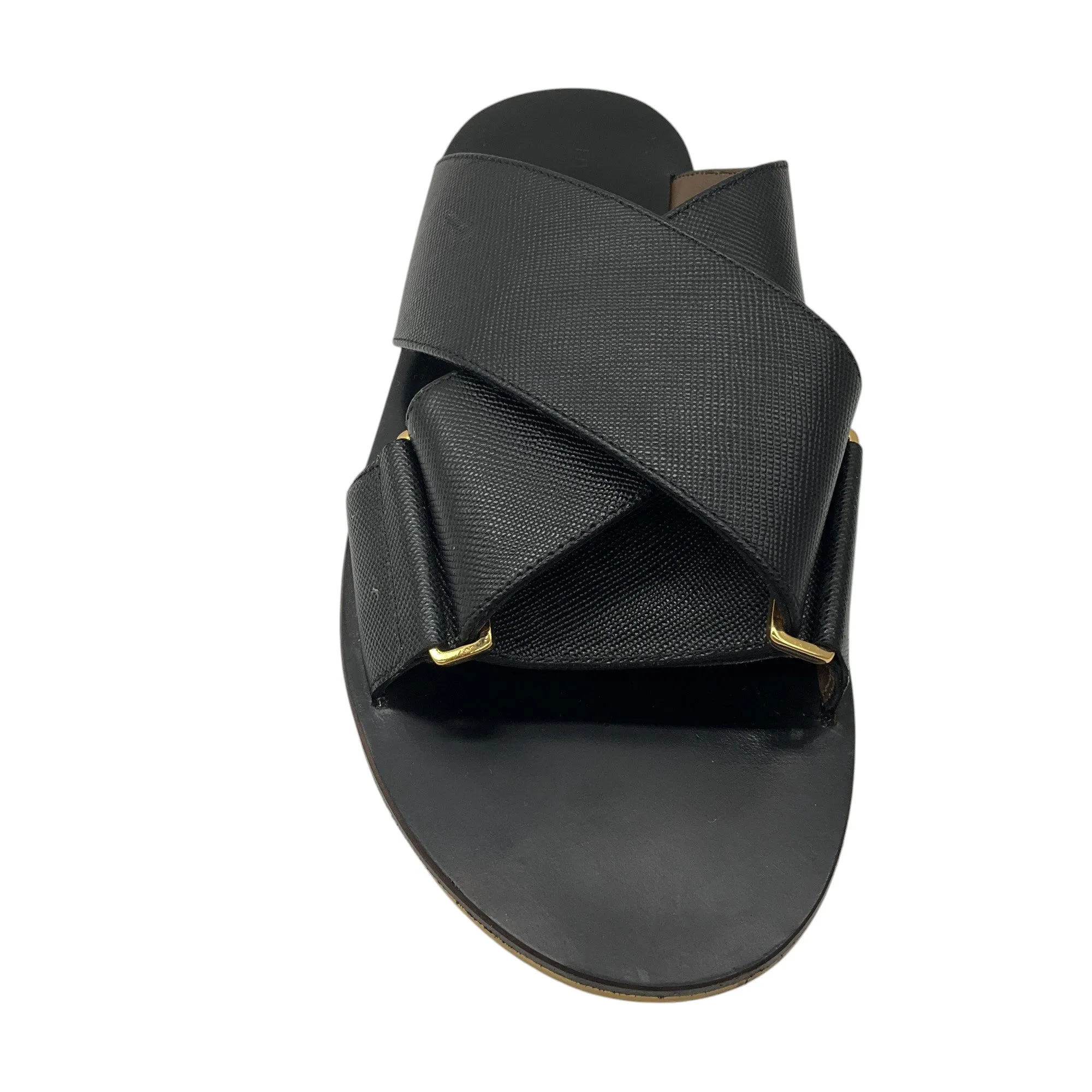 Marni Black Cross Strap Leather Sandals