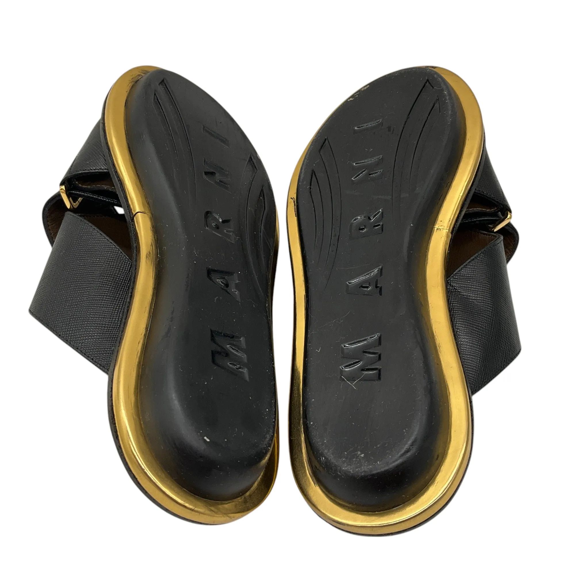 Marni Black Cross Strap Leather Sandals