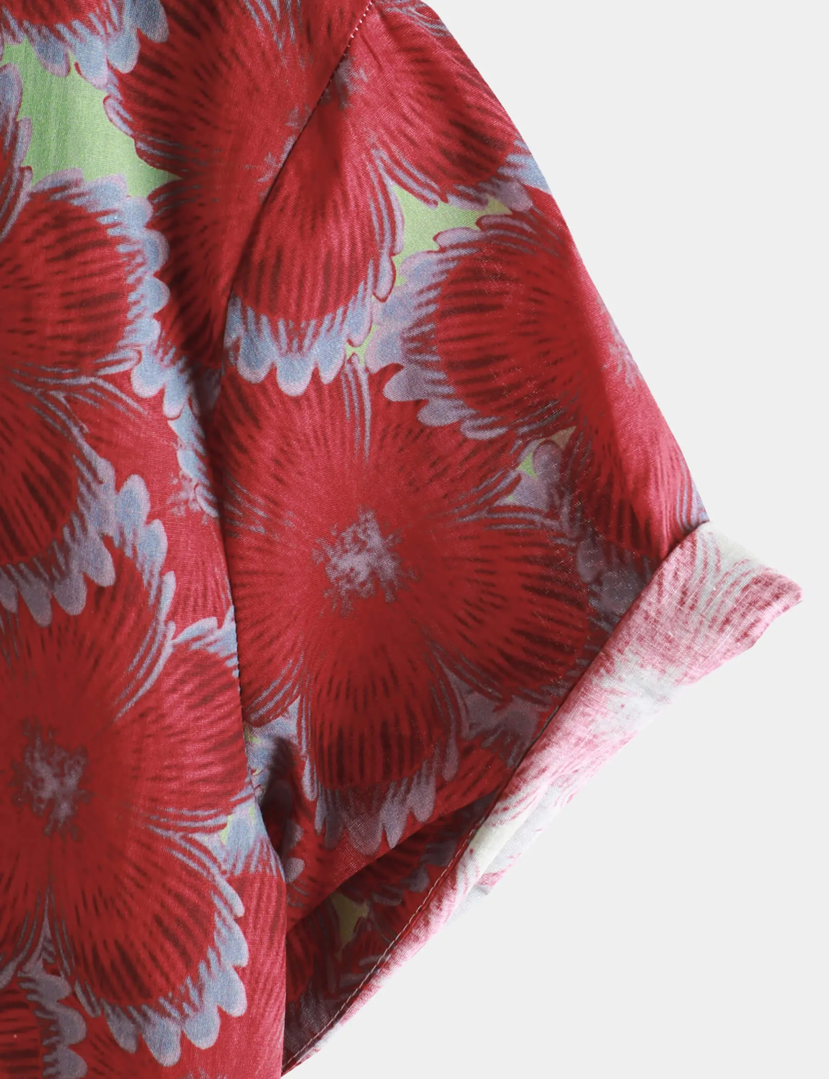 Men‘s 100% Cotton Hawaiian Red Floral Short Sleeve Button Summer Beach Shirt