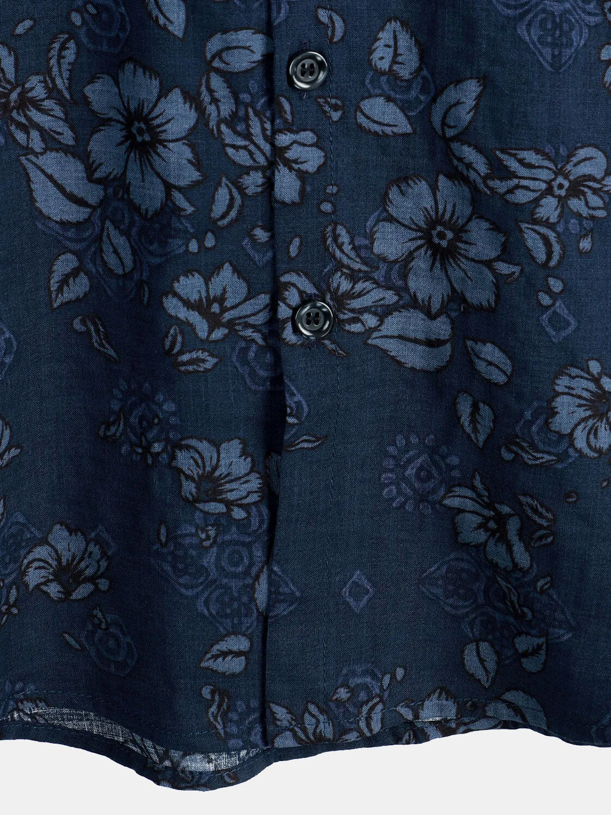 Men's Blue Cotton Floral Hawaiian Vintage Shirt