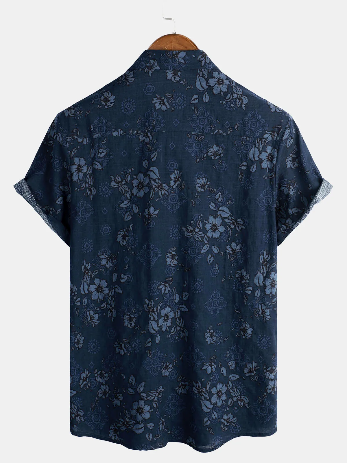Men's Blue Cotton Floral Hawaiian Vintage Shirt