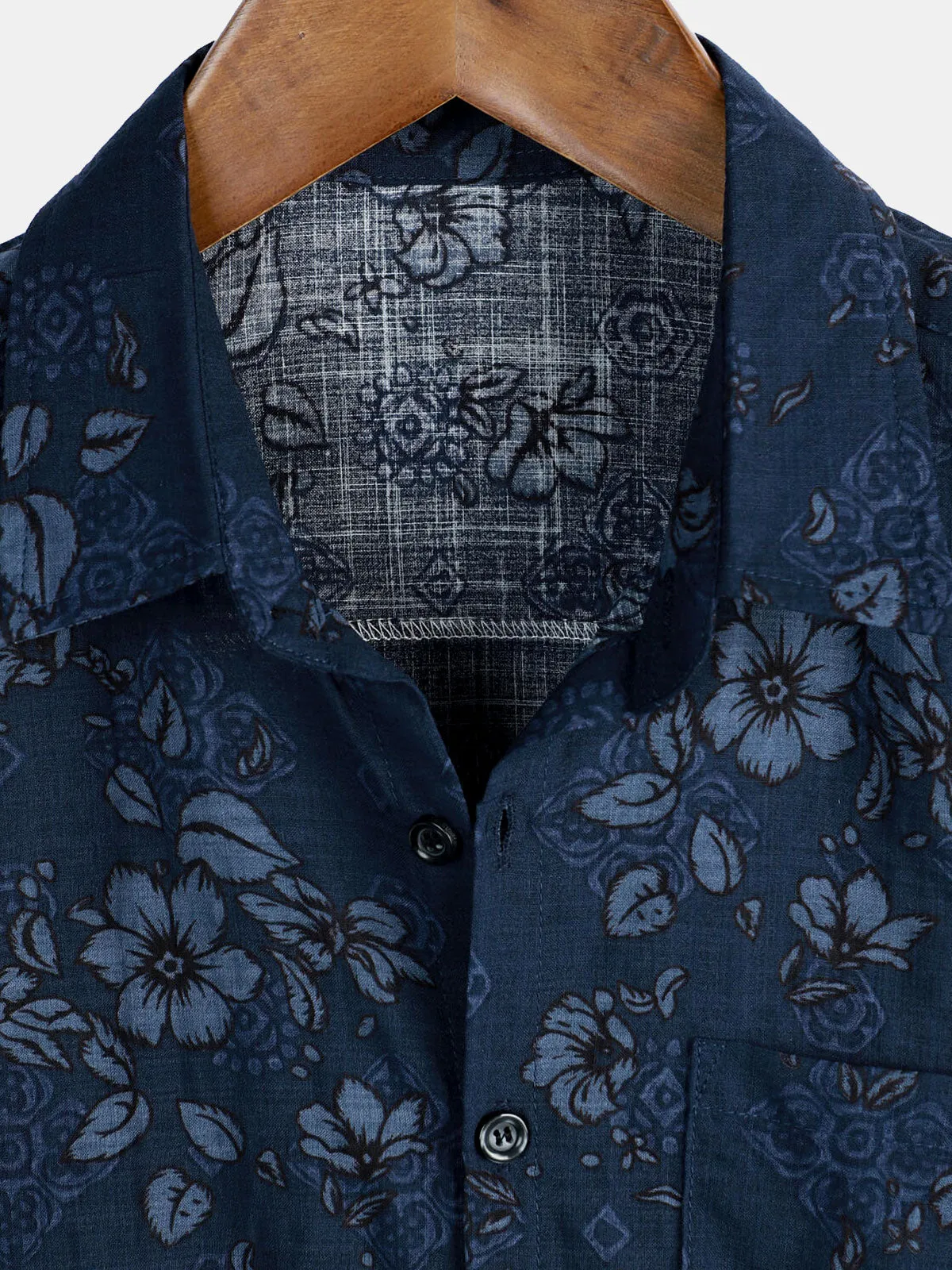 Men's Blue Cotton Floral Hawaiian Vintage Shirt