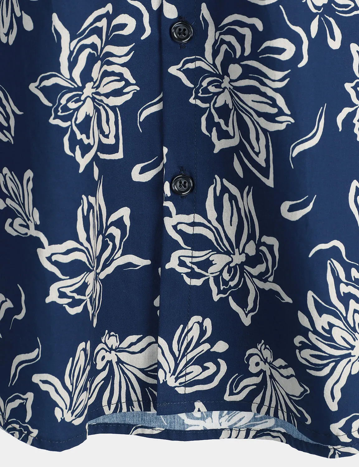 Men's Blue Floral 100% Cotton Hawaiian Button Up Summer Shirt