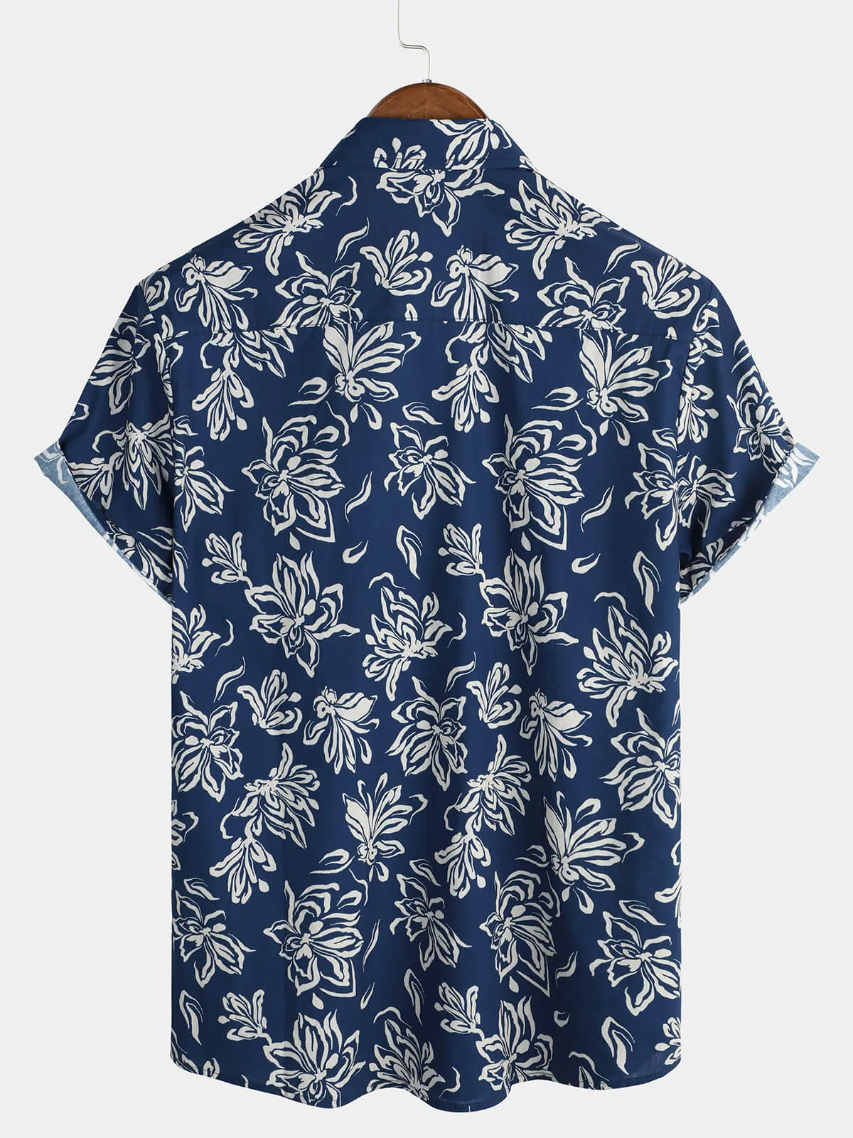 Men's Blue Floral 100% Cotton Hawaiian Button Up Summer Shirt