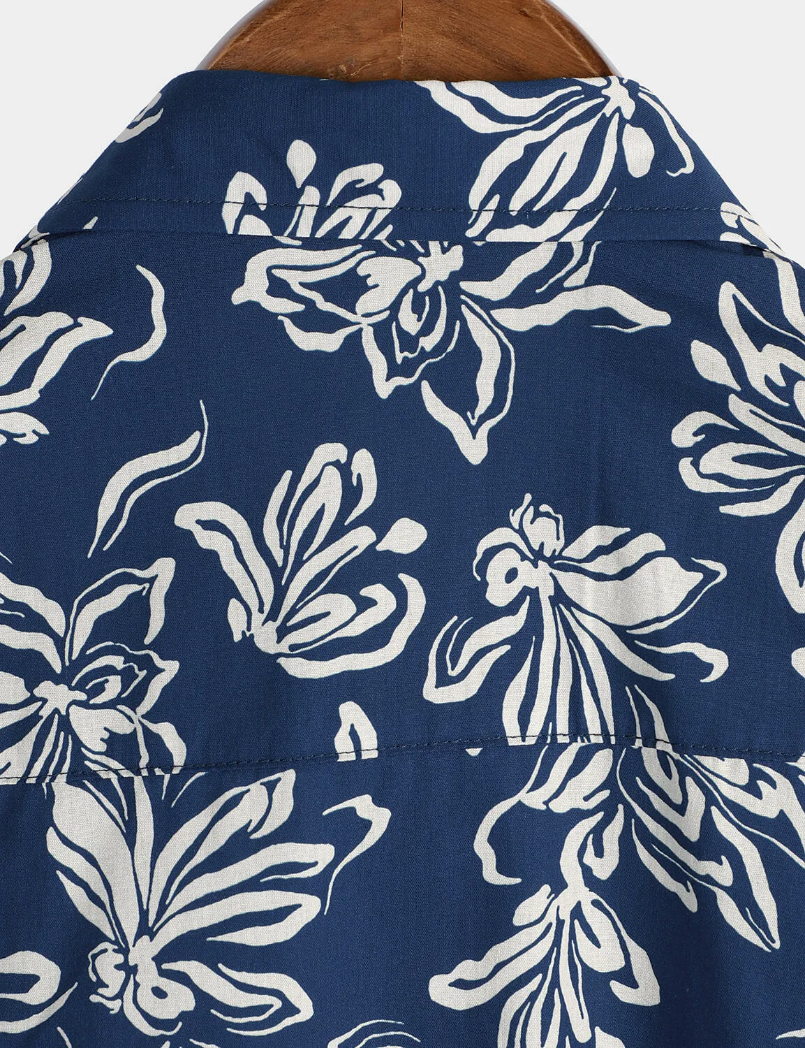 Men's Blue Floral 100% Cotton Hawaiian Button Up Summer Shirt