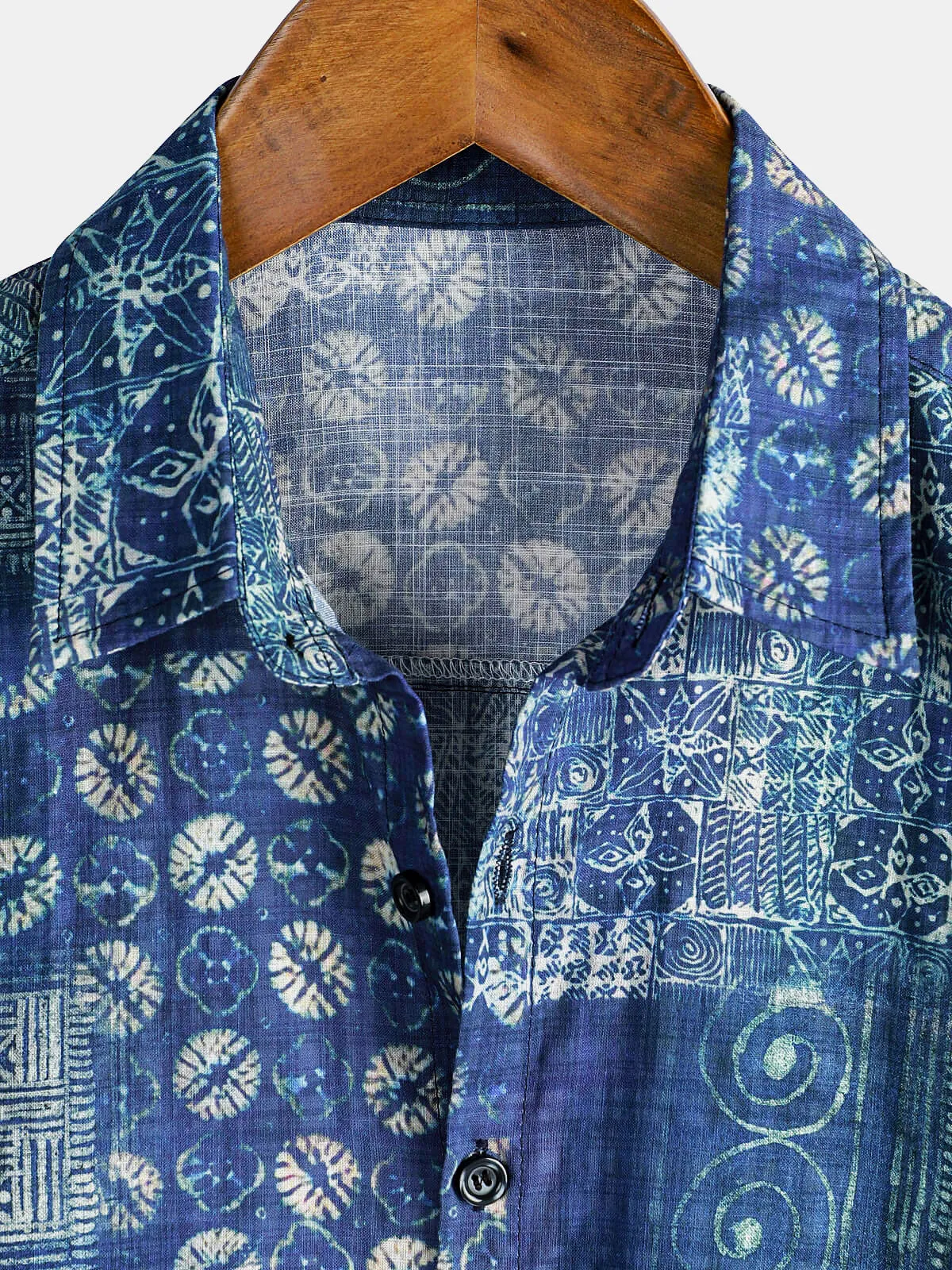 Men's Blue Vintage Beach Short Sleeve Summer Shirt