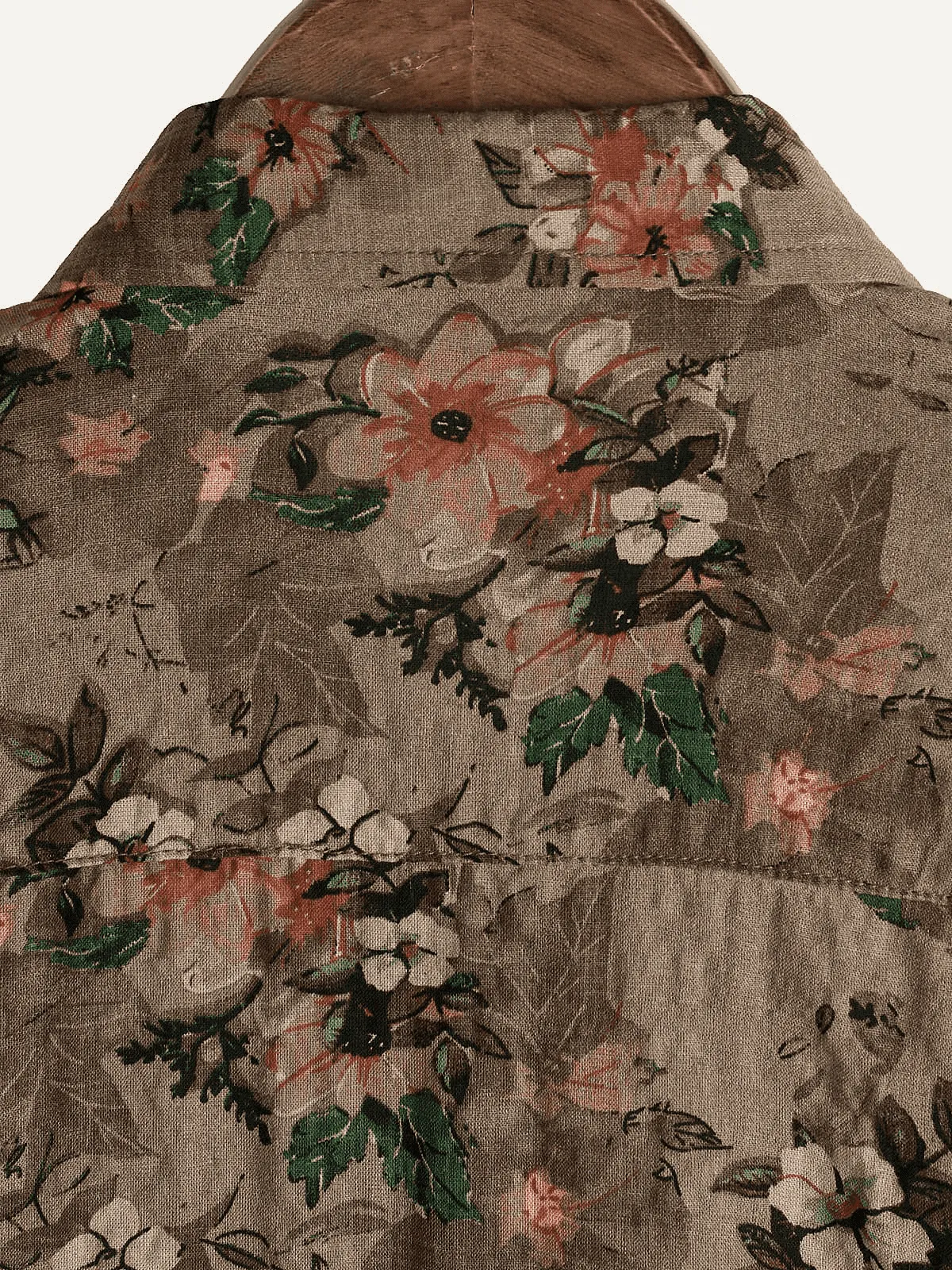 Men's Brown Floral Vintage Short Sleeve Retro Summer Cotton Button Up Shirt