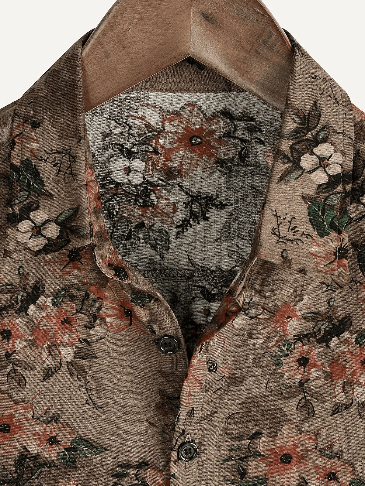 Men's Brown Floral Vintage Short Sleeve Retro Summer Cotton Button Up Shirt