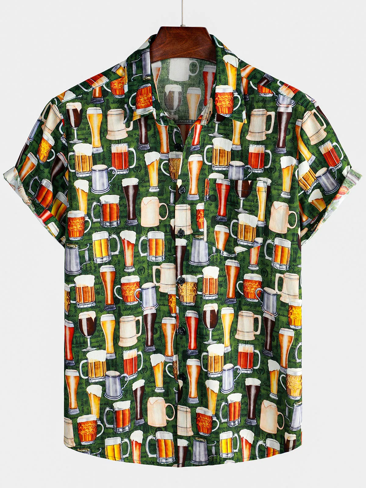 Men's Casual Beer Vintage Button Up Short Sleeve Holiday Shirt