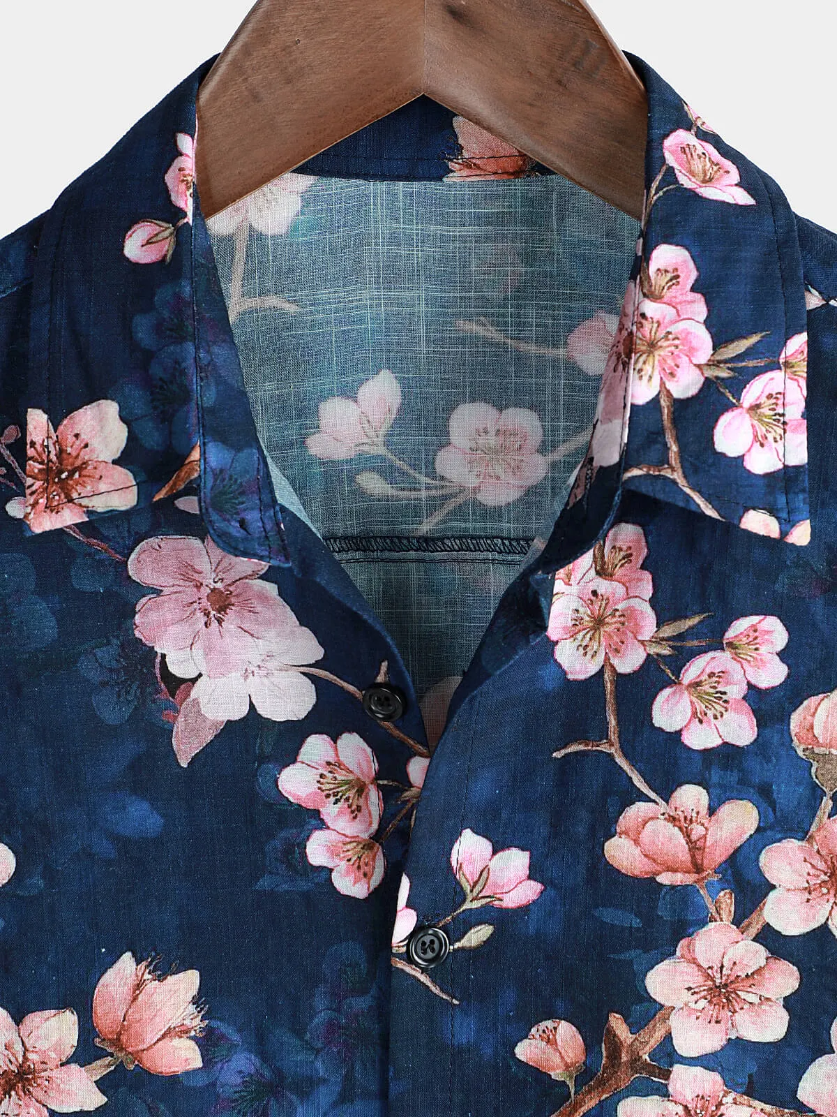 Men's Casual Cherry Blossoms Floral Holiday Beach Short Sleeve Button Up Shirt