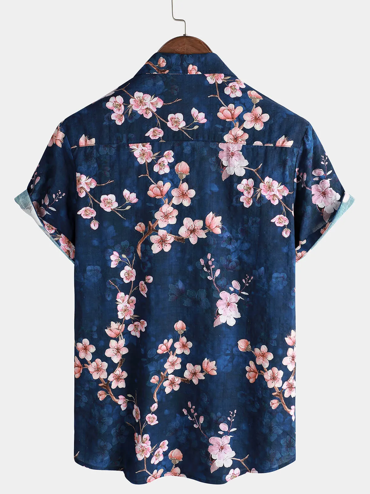 Men's Casual Cherry Blossoms Floral Holiday Beach Short Sleeve Button Up Shirt