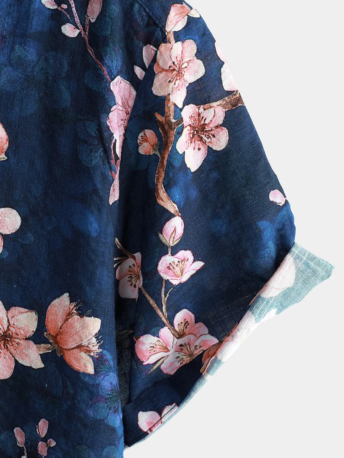 Men's Casual Cherry Blossoms Floral Holiday Beach Short Sleeve Button Up Shirt