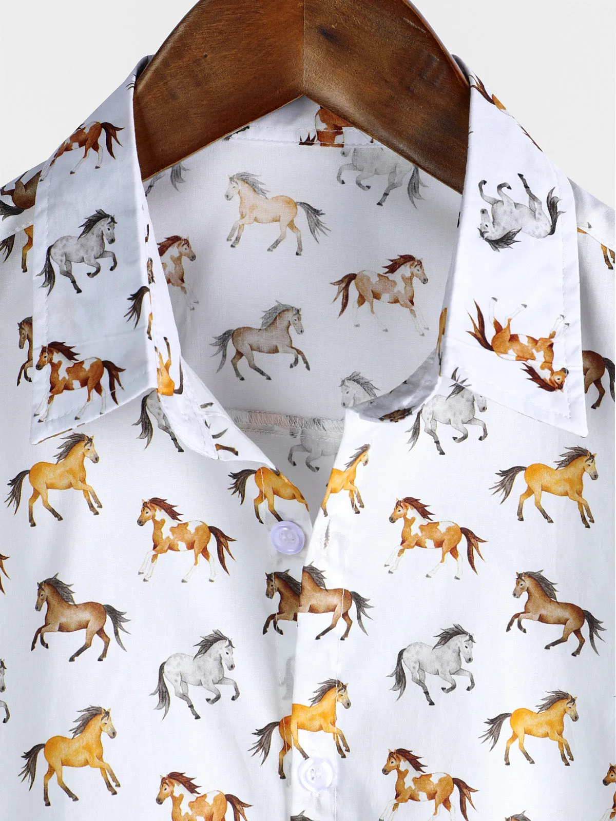 Men's Casual Horse Western Holiday Short Sleeve Shirt