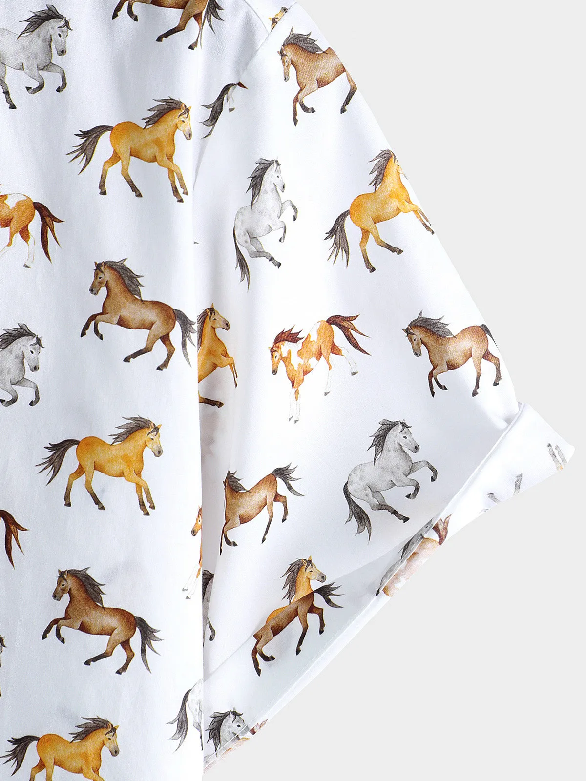 Men's Casual Horse Western Holiday Short Sleeve Shirt