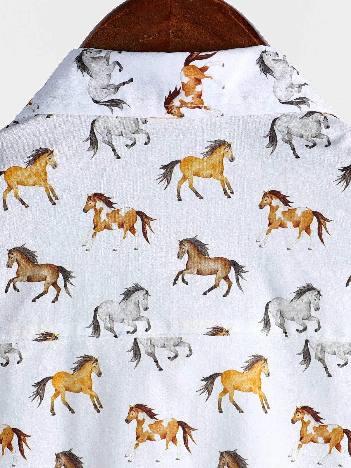 Men's Casual Horse Western Holiday Short Sleeve Shirt