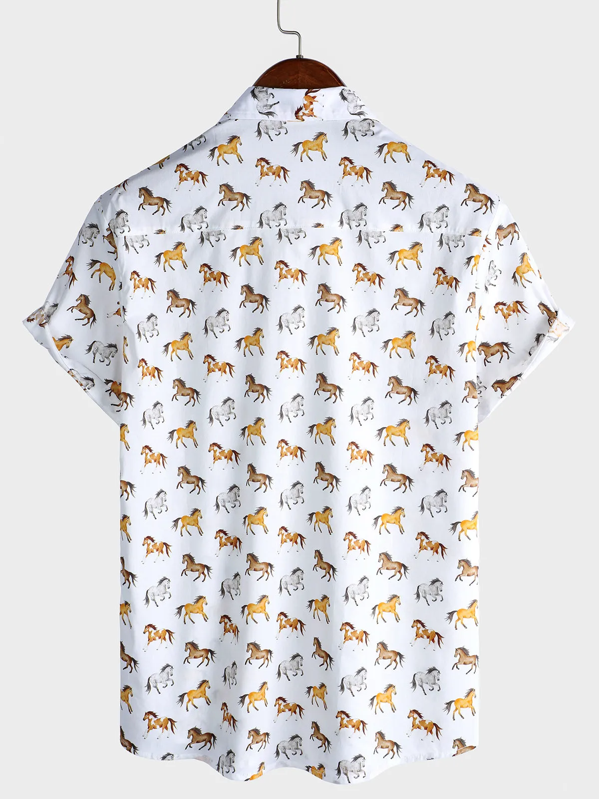 Men's Casual Horse Western Holiday Short Sleeve Shirt