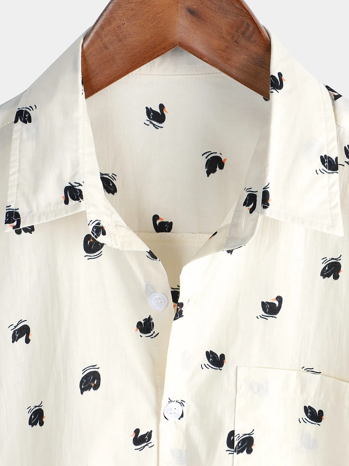 Men's Casual Swan Cotton Hawaiian Button Pocket Short Sleeve Shirt