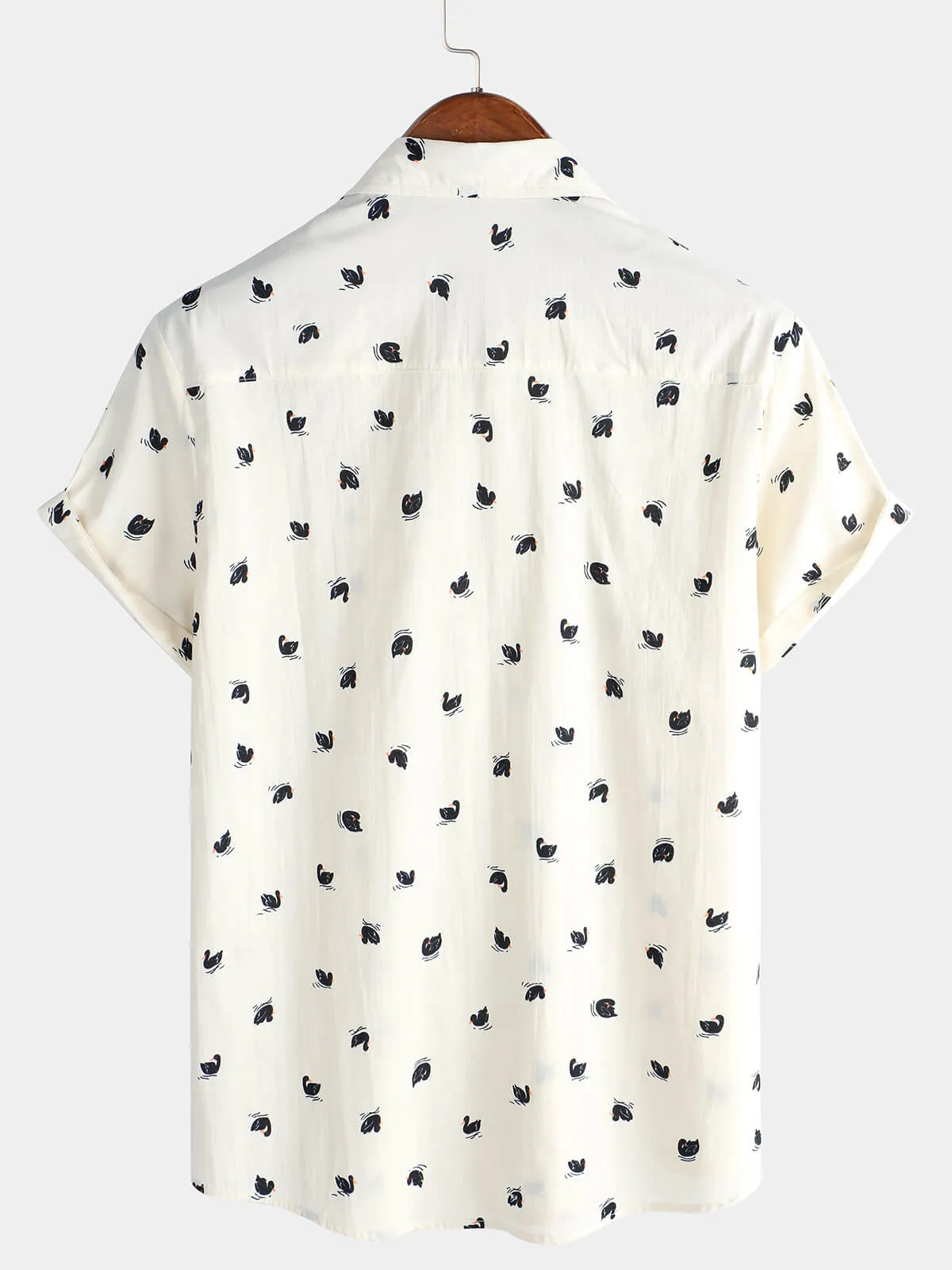 Men's Casual Swan Cotton Hawaiian Button Pocket Short Sleeve Shirt