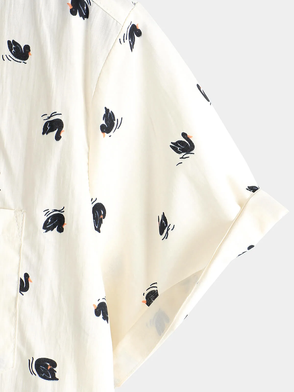 Men's Casual Swan Cotton Hawaiian Button Pocket Short Sleeve Shirt