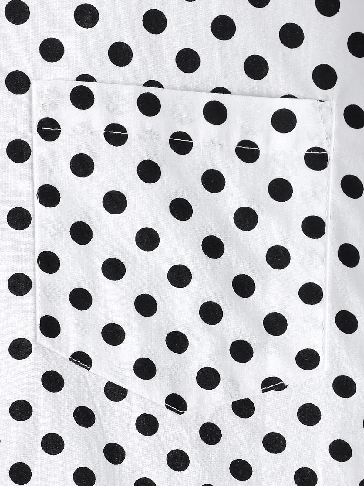 Men's Cotton Casual Polka Dot Summer White Pocket Short Sleeve Shirt