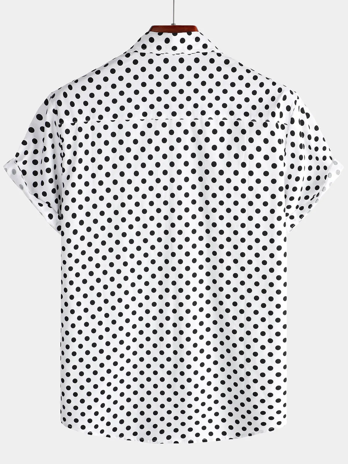 Men's Cotton Casual Polka Dot Summer White Pocket Short Sleeve Shirt