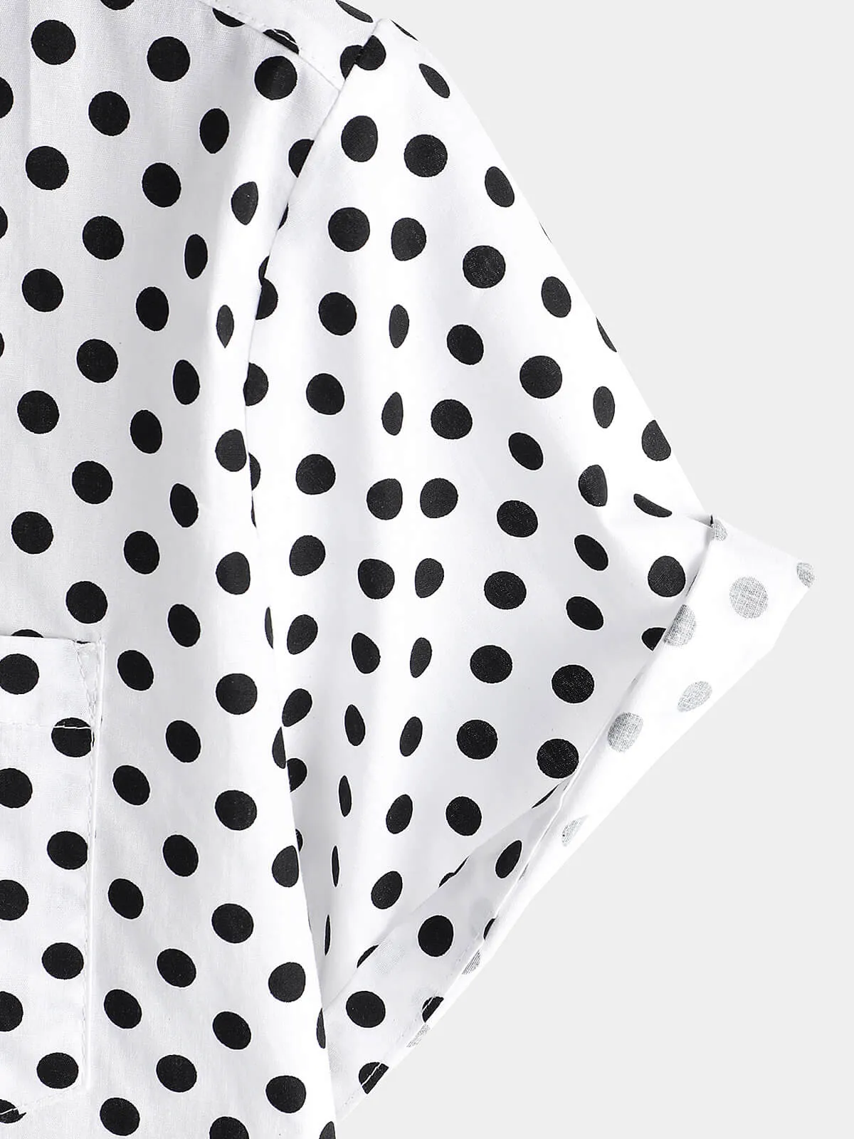 Men's Cotton Casual Polka Dot Summer White Pocket Short Sleeve Shirt