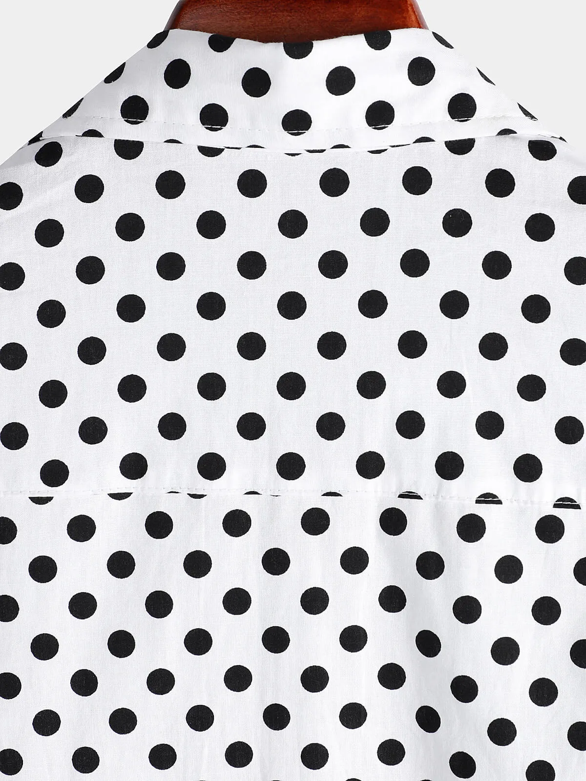 Men's Cotton Casual Polka Dot Summer White Pocket Short Sleeve Shirt